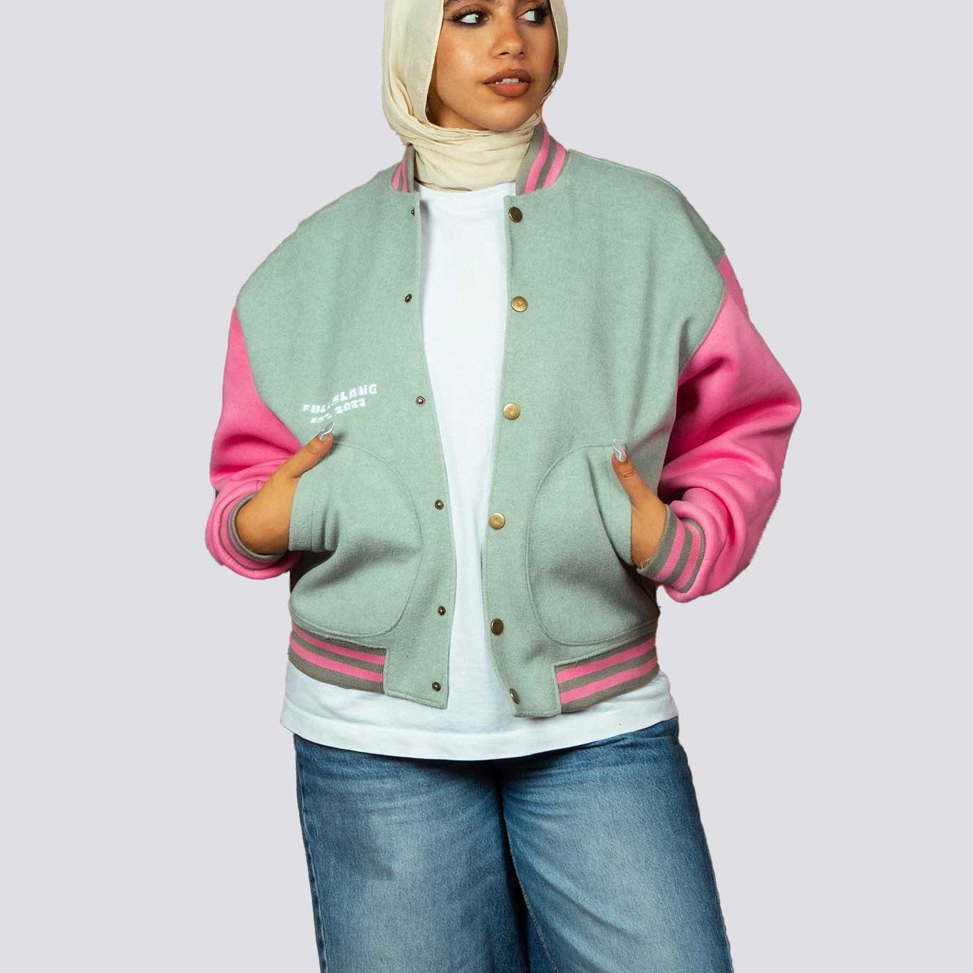 Plain Pink Varsity Jacket